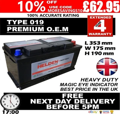 019 Heavy Duty Car/Van Battery - Fits many large diesel 100AH/C100 Heavy Duty - Image 1 of 4