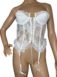 90s Victorias Secret Gold Label Strapless White Lace Bustier Corset Garters 34B - Picture 1 of 8