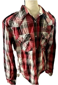 Work Shirt Pure Petrol Industries Pearl Snap Plaid Jim Davis - Size LG - EUC - Picture 1 of 6