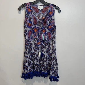TAJ by Sabrina Crippa Black Tassel Paisley Dress Small Blue Coverup Embroidered - Picture 1 of 10