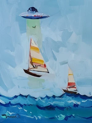 IMPRESIÓN DE BELLAS ARTES DE José Trujillo 16x20 pintura de artista coleccionable veleros de mar OVNI Foto 1 de 4