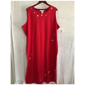 Abito vintage Susan Bristol rosso floreale ricamato a mano 3W - Foto 1 di 7