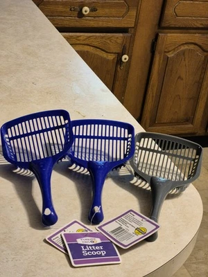 3- Forever Pals Cat Litter Scoops 10"×5" Plastic Blue/Gray NEW - Image 1 of 4