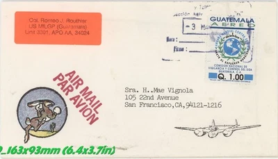 Cubierta de correo aéreo de Guatemala 1993 a EE. UU. - EE. UU. MILGP APO remitente sello de concientización sobre el SIDA Foto 1 de 2