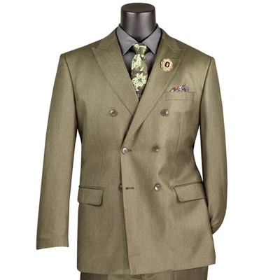Traje VINCI Para Hombre Piel de Tiburón Verde Polvoriento Doble Pecho con Cintura Flexible - NUEVO Foto 1 de 4