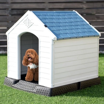 Casa de plástico para perros de tamaño mediano para mascotas cachorros refugio impermeable ventilar azul Foto 1 de 4