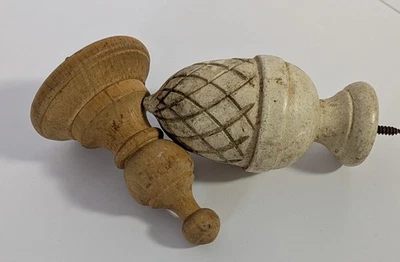 2 винтажных деревянных финиала ананас лестница рельсы старый дом желудь художественное украшение лот - Изображение 1 из 4