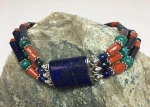 Multicolor Steine, Sterling Silber Wendearmband geknotet. Verstellbar 6"-9" - Bild 1 von 4