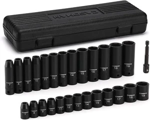 27 PCS 3/8" Drive Impact Socket Set Deep&Shallow Metric 7mm-19mm 6 Point CR-V - Bild 1 von 7