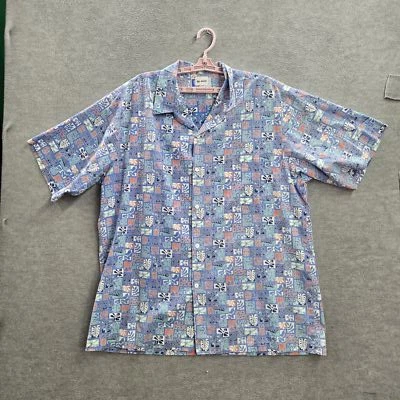 Camisa De Colección RJC Hombres Abotonada Azul 2XL Floral Geométrica Hecha en Cuello Hawaiano Foto 1 de 4