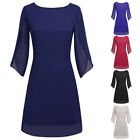 Dress Formal Ladies 3/4 split sleeves Casual Chiffon Cocktail Double layer