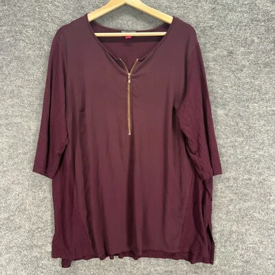 Блузка женская Vince Camuto 2X Plus фиолетовая на молнии с v-образным вырезом рукав 3/4 повседневная однотонная - Изображение 1 из 4