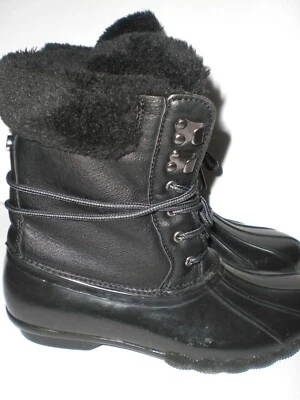 STEVE MADDEN FUX FUR LINED 冬季橡胶靴 黑色系带 10 — 第 1/3 张图片