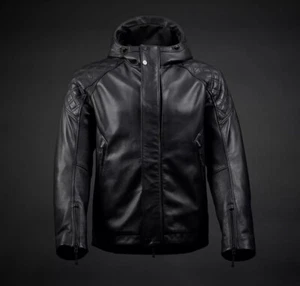 ENIGINEHAWK Leather Motorcycle/Motorbiker Hooded Jacket For Men's with CE Armor - Picture 1 of 11