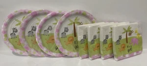 New It's A Girl! Baby Shower 72 Pink Zoo Animal Plates Napkins Huge Party Lot - Picture 1 of 4