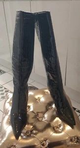 DUNE LONDON BLACK CROC PRINT PATENT LEATHER BACK ZIP KNEE HIGH BOOTS 39 - Picture 1 of 9