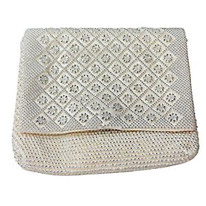 Glass Beaded Purse White Silver Tipped Beads Evening Bag Made Hong Kong Formal