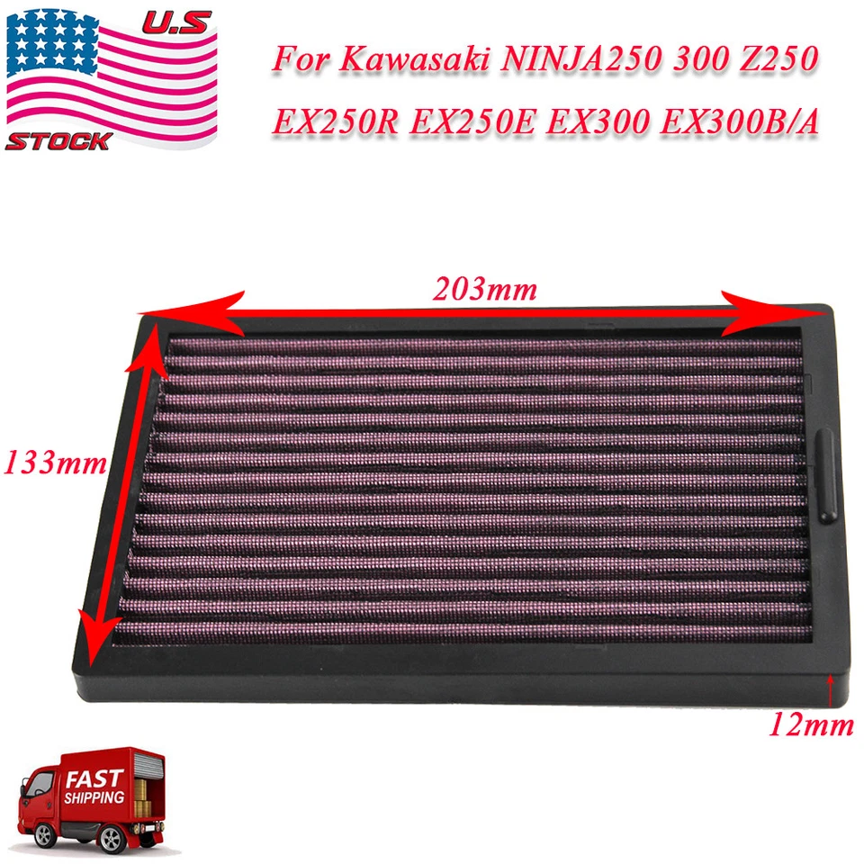 Filtro de admisión de aire de panel rojo para Kawasaki Ninja 250R EX250J 2008 2009 2010-2012 Foto 1 de 4