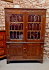 Carved Oak Linen Fold Glazed Leaded Display Bookcase Cabinet by JC