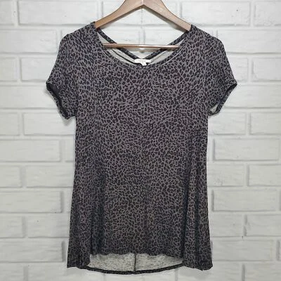 Maurices Top Womens Small Black Gray Cheetah Print Stacked Hem Tunic Blouse - Image 1 of 4