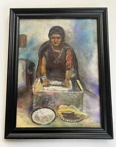 Vintage Oil Painting “Corn Grinding For Tortillas” by Bill Rakocy - Picture 1 of 6