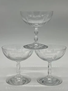 Set of 3 Vtg Fostoria Crystal Heraldry Etched Coupe Wine Glasses - Picture 1 of 9