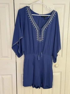 WHBM White House Blue Embroidered Kimono Sleeve Summer Boho Romper Size 8 - Picture 1 of 9