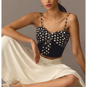 NWT Dolan Cropped Bow Polka Dot Ribbed Sweater Tank Size Large  - Picture 1 of 10