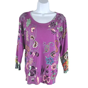Etro Milano Pullover Oberteil Gr. 46 Lila Paisley Blumen Seidenmischung TP-3518 - Bild 1 von 8