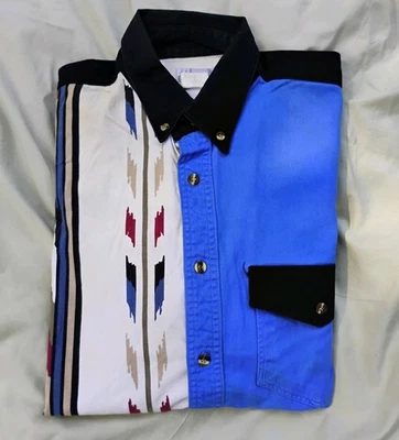 Camisa de manga larga vintage con botones para hombre con diseño azteca. Talla M. #P201 Foto 1 de 4