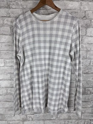 J. Jill 100% 皮马棉圆领高低 T 恤长 Slv 灰色白色格子 M 码 — 第 1/4 张图片