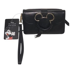 Walt Disney Mickey Mouse Wristlet Wallet Clutch Faux Leather Black New - Picture 1 of 8