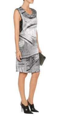 Vestido de seda Helmut Lang Method feminino grande preto branco mármore intocado Ret.$ 595 - Imagem 1 de 4