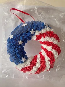 Patriotic America 11" Wreath Memorial American Flag Stats Stripes USA - NEW - Picture 1 of 3