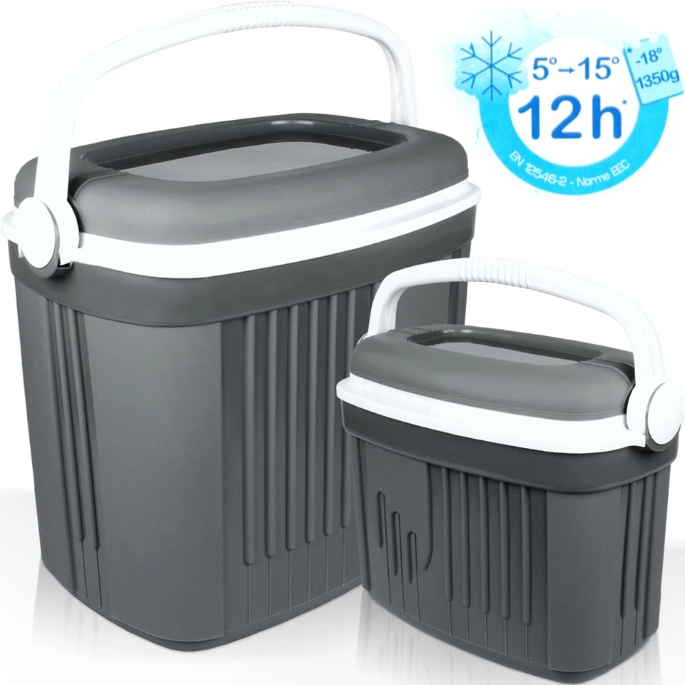 Kühlbox 32L + 8L Kühltasche 2er SET Camping Thermo Cool Box Isolier Tasche Grau