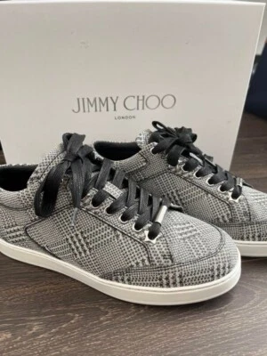 Scarpe sneakers Jimmy Choo taglio basso glitter stella argento taglia 35 US c... - Immagine 1 di 4