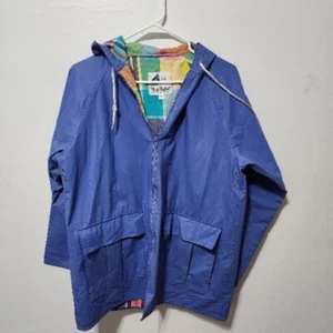 Misty Harbor BLUE Hooded Rain Coat Zip Jacket PLAID quilted Cotton Lining Sm - Picture 1 of 6