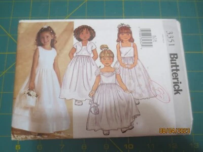 Uncut Butterick 3351 Girl's Formal Dress Gown Communion Flower Pattern sz 6-7-8 - Image 1 of 2