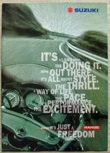 SUZUKI MOTORCYCLES Sales Brochure Oct 1996 GSXR750 RF900R AN125 GN250 TL1000S + - Picture 1 of 4