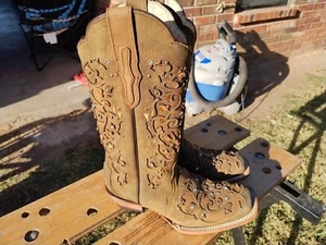 Alfa Western Womens Brown Tooled Jewel Studded Cowboy Boots Size 8 **EUC - Picture 1 of 8