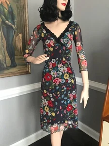 Vintage Betsey Johnson 90s Y2K Floral Sheer Mesh Slip Dress S - Picture 1 of 6