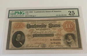 1861- $10 T-24 CONFEDERATE STATE OF AMERICA -PMG 25 VERY FINE - Picture 1 of 2