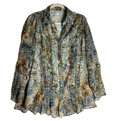 Blusa Coldwater Creek para mujer 100 % seda con botones floral multicolor talla 1X Foto 1 de 4