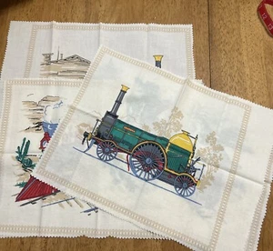Set Of 5 Vintage Cotton Fabric Cloth Train Panels Engine Locomotive Adler Queen - Bild 1 von 6