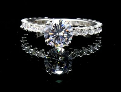 Brilliant Round Zircon Solitaire Ring | 925 Silver Wedding/Promise Band for Her - Image 1 of 4