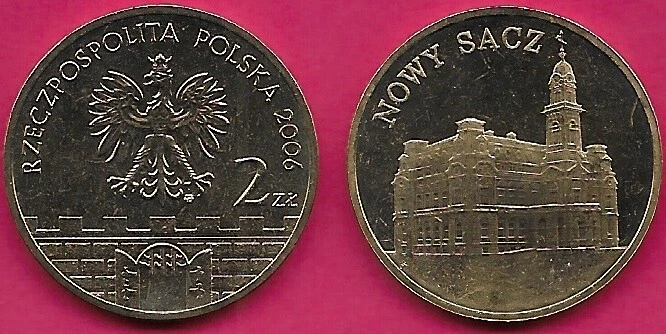 POLAND 2 ZLOTE 2006 UNC 1 YEAR TYPE,NOWY SACZ CHURCH,POLISH EAGLE ABOVE WALL,HIS - Image 1 of 1
