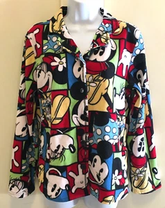 Disney MICKEY & MINNIE  Sz. M ( 8-10 ) Womens Button Pajama Top Poly Velour NWOT - Picture 1 of 11