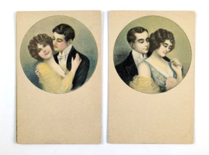 1900s Lovers Embrace Postcard Italian Set of 2 Unposted - Picture 1 of 2