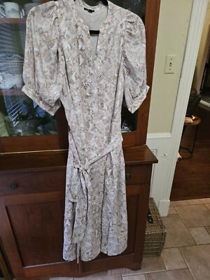 Anne Taylor Puff Sleeve Belted Mid Sleeve Maxi Dress Snake Skin Print Lined - Image 1 of 4