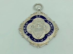 Vintage 1958 Sterling Silver Enamel Burgh of Hamilton St John's Sports Watch Fob - Picture 1 of 7